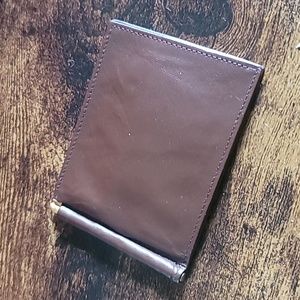Thin brown leather wallet with money clip